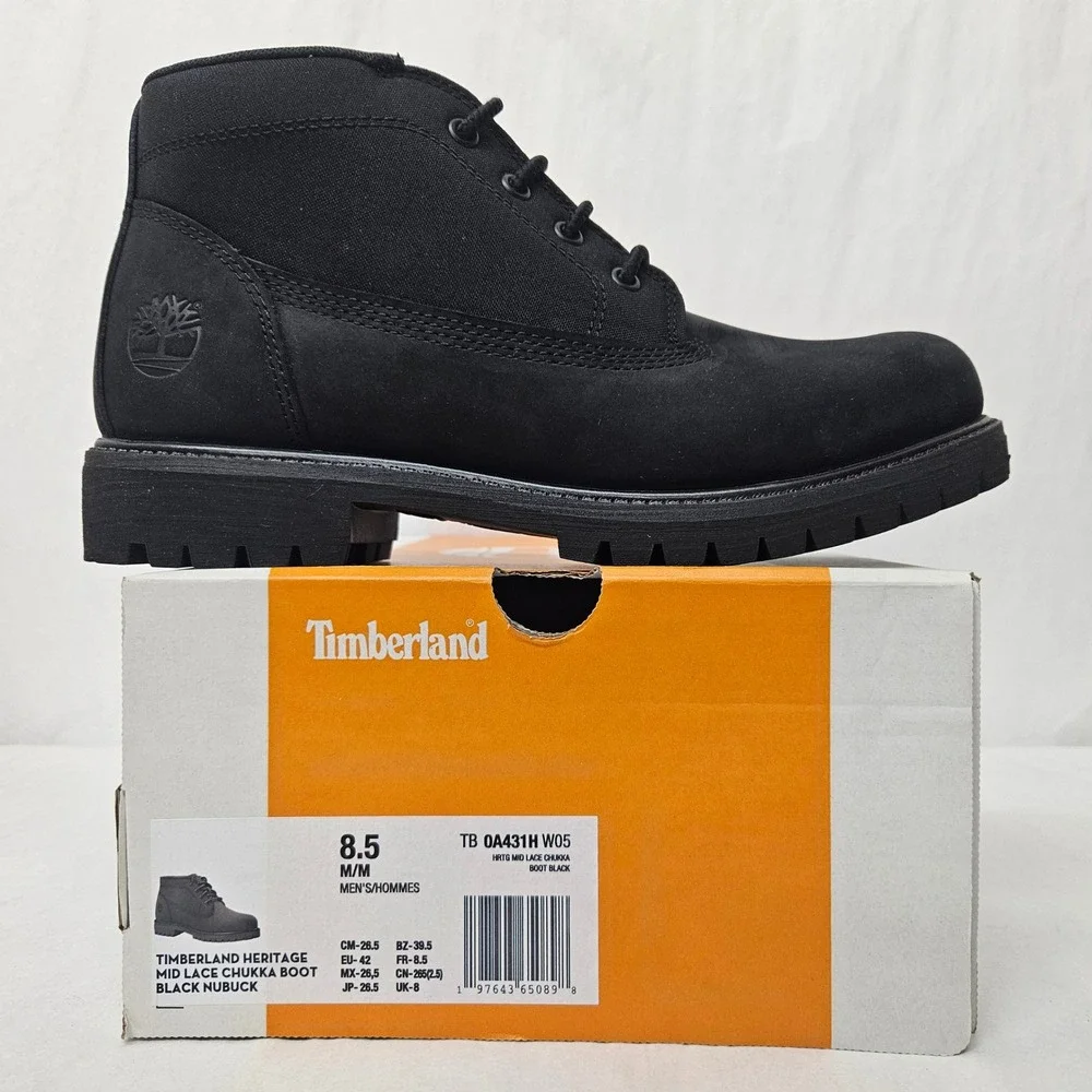 Timberland Heritage Mid Lace Chukka Boot TB0A431HW05 Black Nubuck Men's Size 8.5